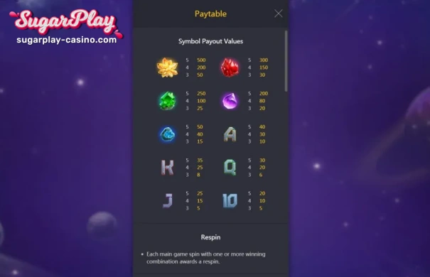 PG Soft Galactic Gems slot controls, layout and symbols