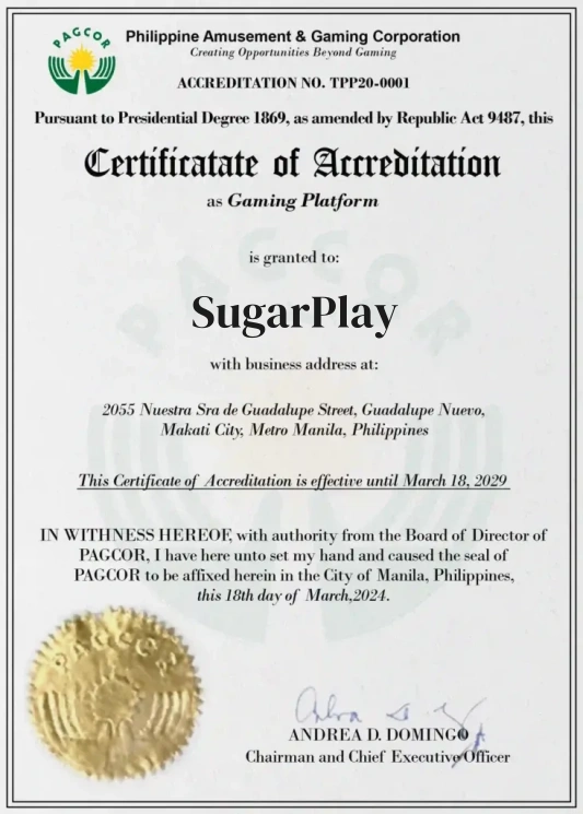 SugarPlay Slot is licensed and regulated by PAGCOR